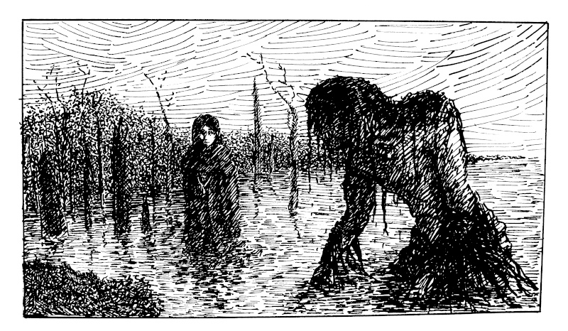 A girl waist deep in water, this time in a swamp