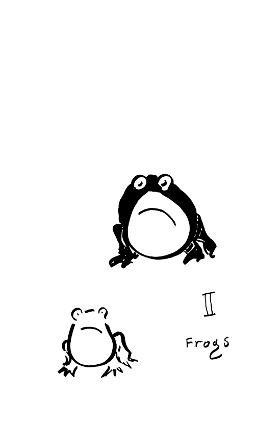 Two frowning frogs