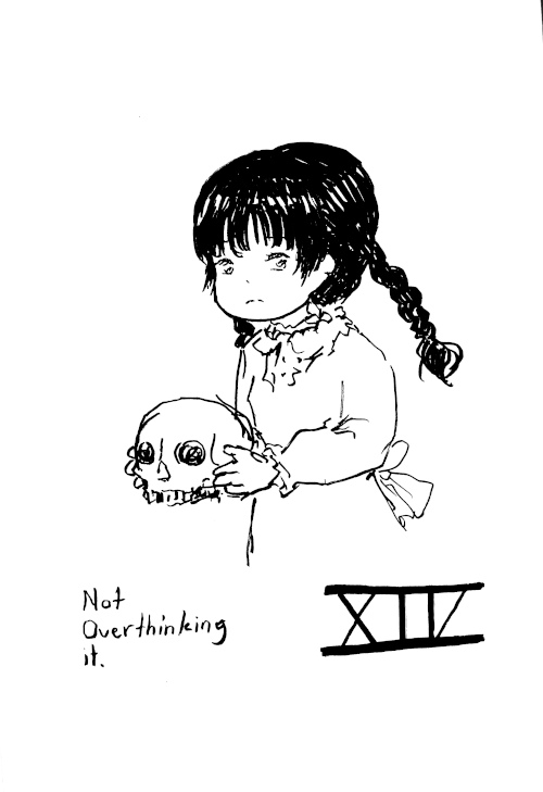 A cute girl holding a skull