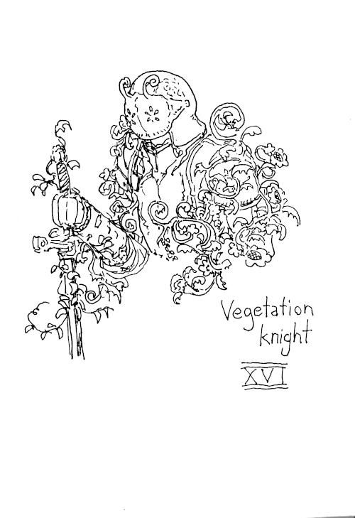 A knight covered in vines.